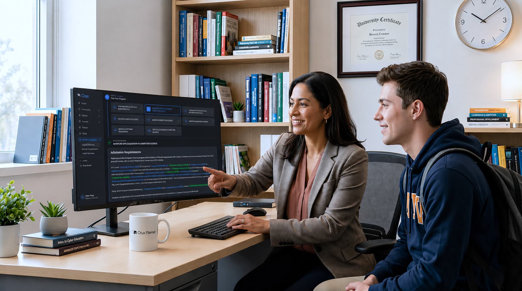 Academic advisor reviewing a student's plan in Crux